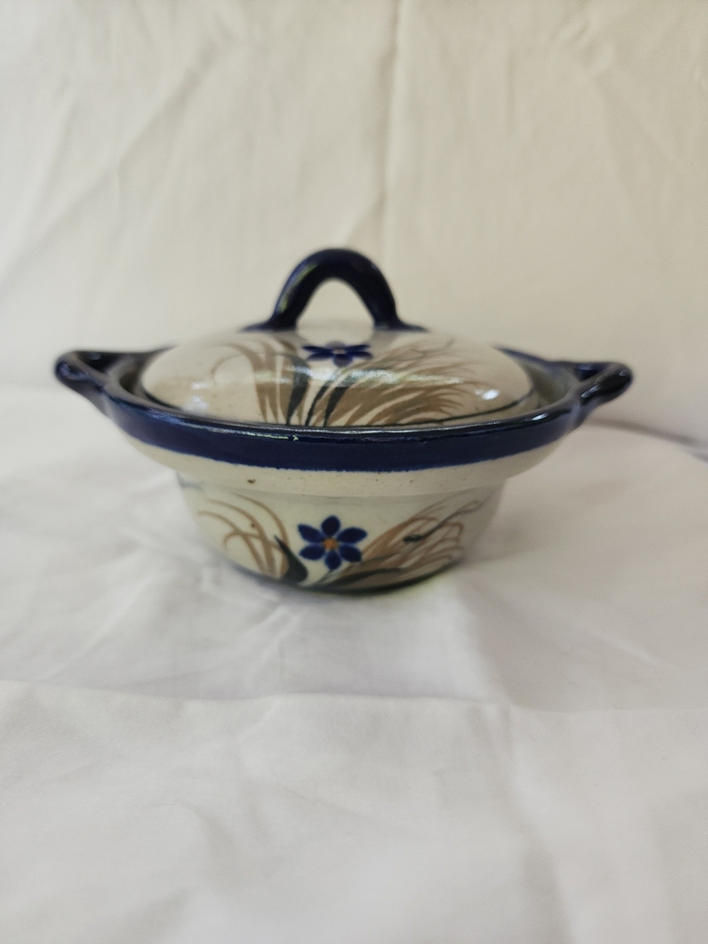 Xochiquetzal Tonala Mexican Pottery Dish w/ Lid Handpainted Signed T.D. Mexico